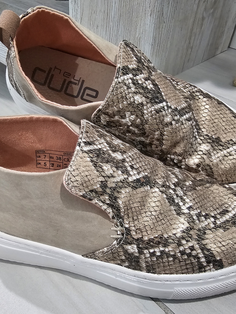 The Dude Taupe Snake-Print Slip-On Sneakers - Women Size 7